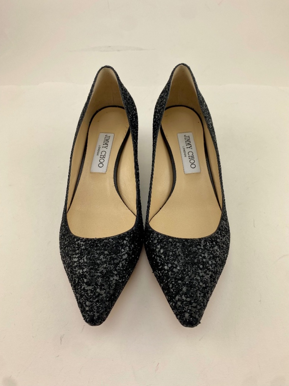 Jimmy Choo Black Glitter Pointed Toe Romy Pumps Size 39.5